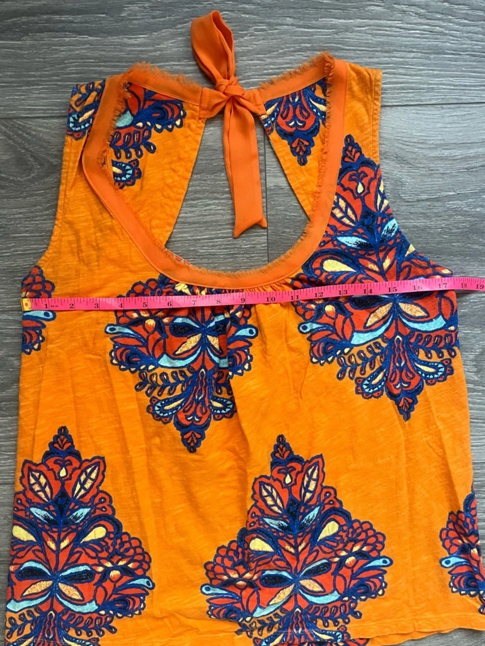 Akemi + Kin Anthropologie Orange Blue Round Neck Tie Trapeze Sleeveless Top M
